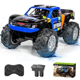 SEKAIHT Waterproof RC Monster Truck Amphibious Remote Control Trucks 13In Big Off Road RC Cars for Kids 4WD 360° Rotation Two Rechargeable Batteries Gifts for Boys Girls Age 4-12 Pool Toys (Blue)