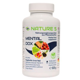 MENTALDOX® Nature 5® – 120 Capsules – Organic Rosehip with Natural Vitamin C, Maca, Organic Guarana with Caffeine, Organic Turmeric with Piperine & Ginkgo Biloba – Vegan, Made & Tested in Germany