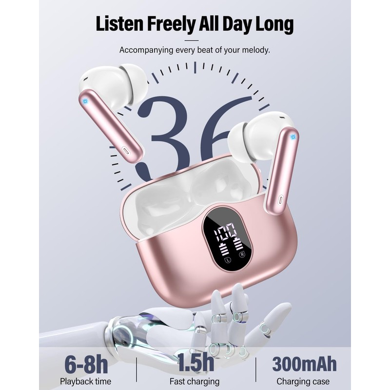 Wireless Earbuds, Bluetooth 5.4 Headphones Bass Stereo, Ear Buds with