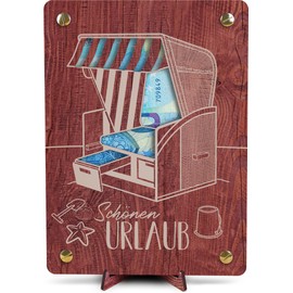 Geldgeschenk Reise - XL Geldgeschenk aus Holz inkl. Ständer | Reise Geschenk, Urlaub Geschenk, Urlaubskasse, Geldgeschenk Reisekasse, Reisekasse, Strandkorb, Urlaubskasse Geschenk