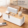 JJQHYC Cable Tidy Box White Cable Box with Bamboo Lid