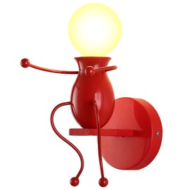 SOUTHPO LED Doll Wall Light Fixtures Childhood Little People Wall Lamps Bedroom Mini Bedside Lamp Modern Children Cartoon Wall Sconces Gift Creative Decor Lighting Indoor 1×E26 Baking Paint (Red)