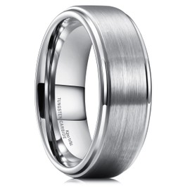 King Will BASIC 8mm White Tungsten Ring Wedding Band Step Edge Brushed Center Any Size 11
