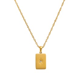 EMILIAZ Sarah Necklace – 18K Gold-Plated North Star Pendant, Rectangle Design, Waterproof, Tarnish-Free, Hypoallergenic, Gift Box Included