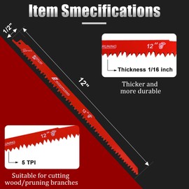 12-Inch Wood Pruning Reciprocating Saw Blade,25Pack 5TPI 9-Inch Recip Saw Blades for Wood Cutting,Pruning Saw Blades for Branch,Trees, Logs, Pipes