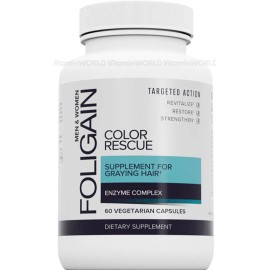 Frasco de Foligain Tratamiento Anti Canas Con Biotina Diseñado Para Promover Y Realzar El Color Original De Su Pelo 60 Tabletas Vegetarianas Sin Sabor