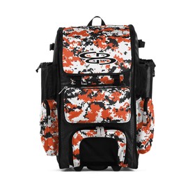 Boombah Rolling Superpack Baseball/Softball Gear Bag - 23-1/2" x 13-1/2" x 9-1/2" - Digital Camo Black/Orange - Telescopic Handle - Holds 4 Bats - Wheeled Version