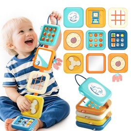 Busy Board for 1 Year Old, Travel Toys for Toddlers 1-3, 8 in 1 Montessori Activity Cube Toy for Babies in Airplane Car Stroller, Sensory Education Birthday Gifts for 1 2 Year Old Boy Girl Infant