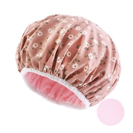 SHTGOI Women's Hair Cap, Flowers, Shower Cap, Reusable Elastic Swimming Cap, Double Layer Shower Cap, Shower Caps for Bathroom, Spa, Hotel, Travel, Main Use, Dark Pink, Pack of 1