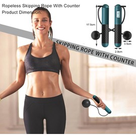Cordless Skipping Ropes for Adults Ropeless Skipping Rope with Counter, Weighted Ball Jumping Rope Without Rope for Outdoor/Indoor, Cordless Jump Rope for Fitness,Exercise,Home (Green)