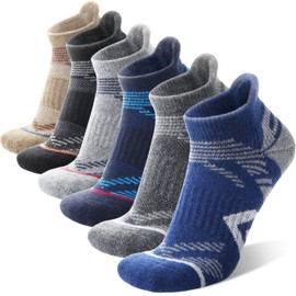 ANTSANG Merino Wool Ankle Hiking Running Socks Compression Thick Cushion Breathable No Show Socks for Men Women 6 Pairs(Dark Series,L)