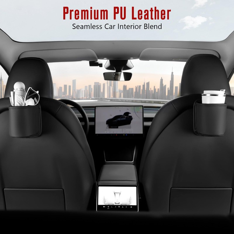 Leather Car Cup Holder Organizer (2-Pack) | Anti-Sag Clip On