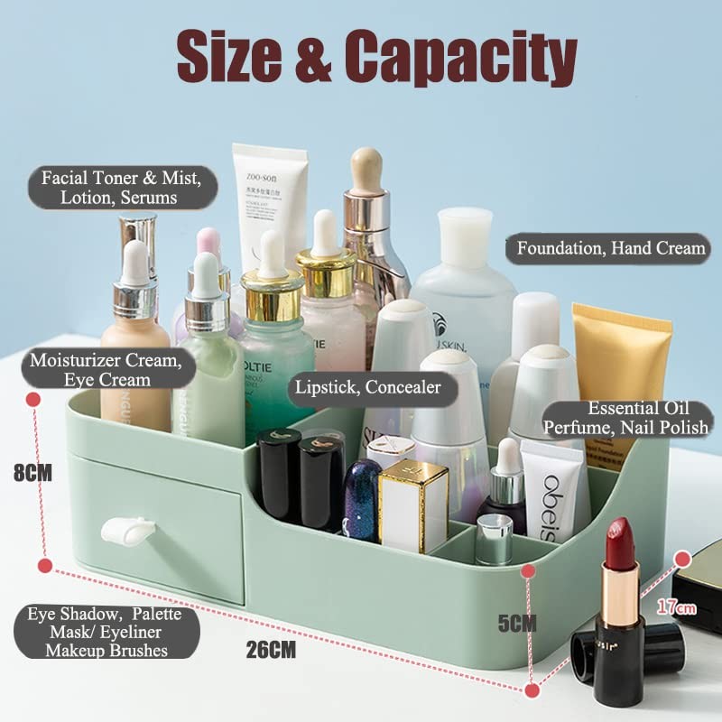 FOREVERIE Makeup Organisers with 1 Drawer, Plastic Skincare Storage Box