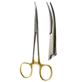 ArTLaB-Dog Pet Ear/Nose Hair Puller Grooming and Tick Removing Hemostat Locking Forceps Pliers, 5.5" (14cm), Straight Curved Forceps (Curved Gold Ring 5.5")