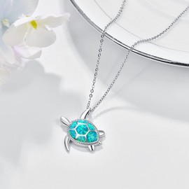 PRAYMOS Animal Necklace Turtle/Flamingo/Shark Opal Abalone Pendant 925 Sterling Silver Chain Gifts for Women Girls, Sterling Silver, Created Opal