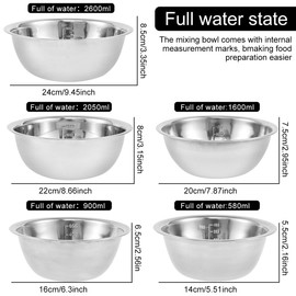 TMWEFUSC Nesting Mixing Bowl Set, 10 Pack Stainless Steel Bowls with Scale Marks, Baking Bowls Mixing Set for Kitchen Food Space Saving Storage, Cooking, Baking.