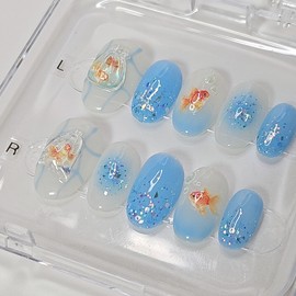 Crisp Goldfish Handmade Nail Tips - Short Oval / 뽀짝 금붕어 수제네일팁 - 숏오발