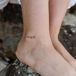 Ruby Beaded Chain Anklet in 14k Gold Fill