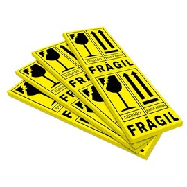 Etiquetas de Advertencia Frágil, 15 x 10 cm, color Amarillo y Texto en Negro, Paquete de 100