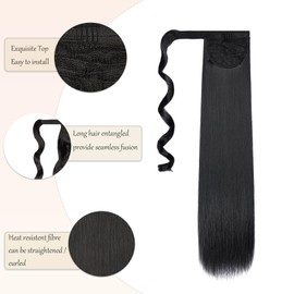 Dcbaboo Ponytail Hairpiece Braid Extensions Straight Long 55 cm Wrapped Ponytail Extension Hair Extension Braid Clip in Synthetic Straight Ponytail Extension Synthetic Hair, Natural Black