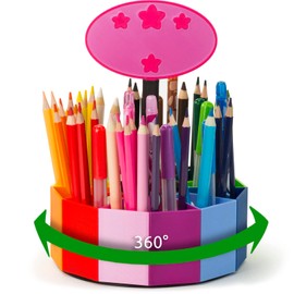 KAJAWIS Rotating Organiser for Colouring Pencils, Desk Organiser for Children, Eco Pen Holder, 360 Degrees, Size M (Pink_star)