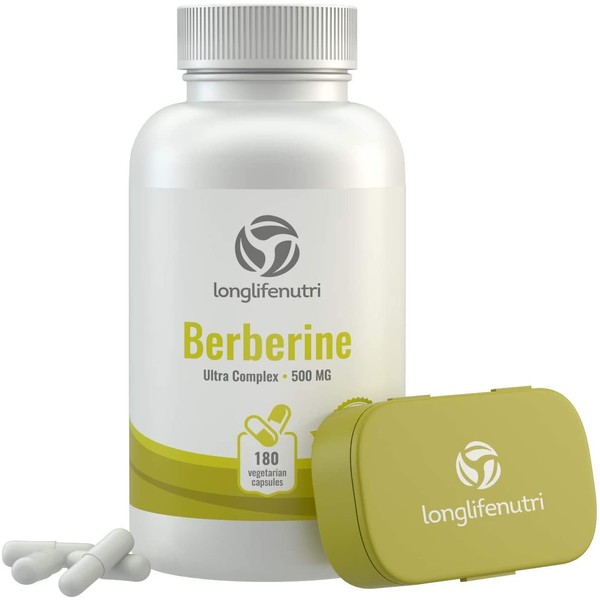Berberine 500mg Plus HCL Extract | 180 Vegetarian Capsules | Control Blood Sugar | Lower Cholesterol Naturally | Natural Antioxidant & Anti Inflammatory Supplement | Made in USA