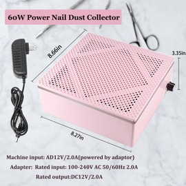 AREMOD 60W Nail Dust Collector Vacuum, High Power Nail Dust Collector Quiet Nail Vacuum Cleaner Reusable Filter for Nails Manicure Extension Nails(Pink)