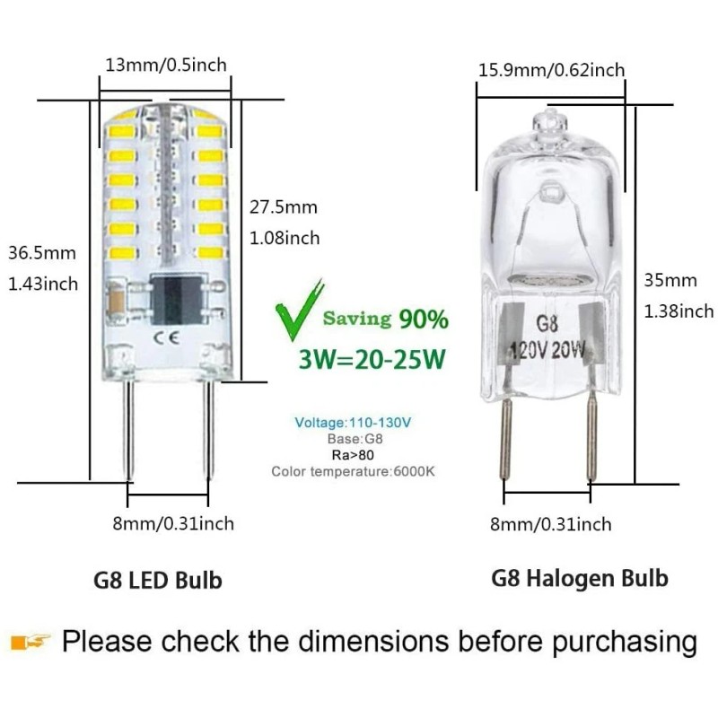 SMD 6 Pack- G8 LED Bulbs T4 64 3014 SMD