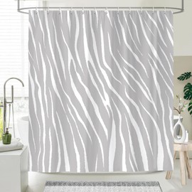 Dazzlewall Grey Striped Shower Curtain, Geometric Abstract Bathroom Curtain 180x180cm, Waterproof Mould Resistant Fabric Bathroom Decor with 12 Hooks