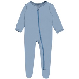 GUISBY Baby Footed Pajamas, Rayon Sleeper with Mitten Cuffs,Zip up Pajama Light blue 6-12 Months