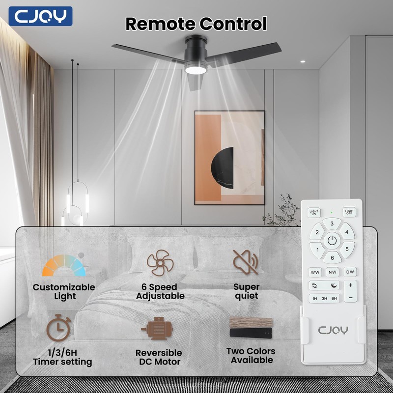 CJOY Ceiling Fan with Lights, 52 Inch Low Profile Ceiling