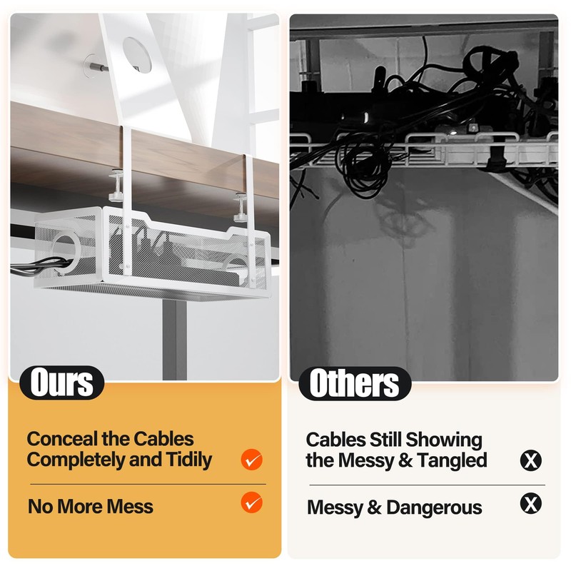 Under Desk Cable Management Tray, 15.7cm, Black, No Drill, Clamp