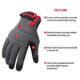 DULFINE Flex Grip Mechanic Work Gloves for Men,Black and Red Utility Safety Working Gloves Touch Screen,Excellent Grip,Ideal for Working on Cars and Outdoor Jobs(X-Large)