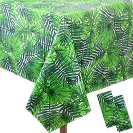2 Pack Hawaiian Luau Tablecloths, PILZUME 54x 108 Inch Tropical Leaves Tablecloths Disposable Plastic Rectangular Table Covers for Summer Beach Dining Birthday Cocktail Pool Tropical Party Supplies