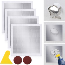 Yaocom 4 Pcs 12x12 Inch Drywall Repair Kit Self Adhesive Mesh Drywall Repair Patch Set with Sanding Pads and Scraper Heavy Duty Metal Aluminum Dry Hole Patch Tools for Large Hole Wall Ceiling Tool