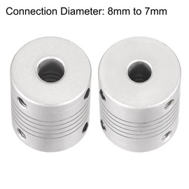 sourcing map 2 Pieces 8 mm to 7 mm Aluminium Alloy Shaft Flexible Coupling Motor Connector L30 x D25 Silver
