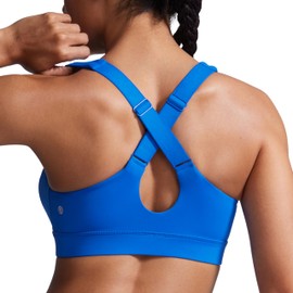 CRZ YOGA Women's Butterbreeze V Neck Sports Bras - Adjustable Straps Criss Cross Back Padded Wireless Running Workout Bra Sparkle Blue 12