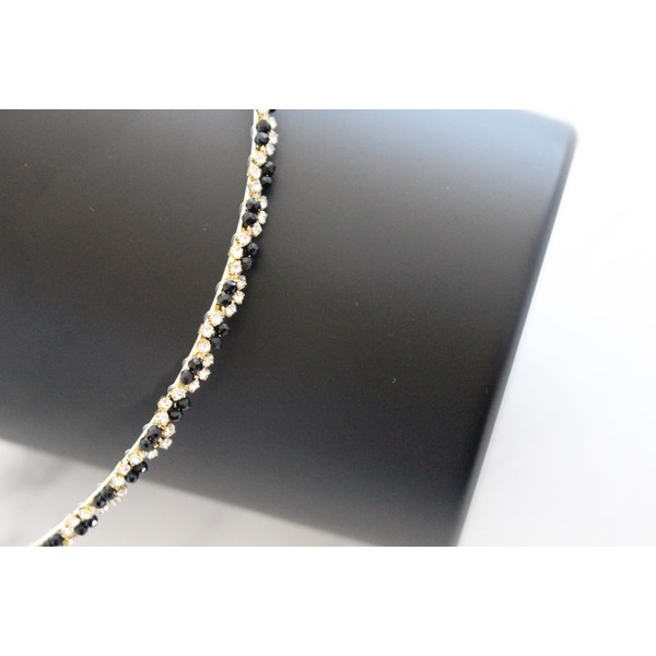 Seleny Crystal Embellished Rhinestone Headband (Black, 0.5 cm)