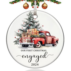 Christmas Ornaments 2024, Double-Sided 3" Ceramic Our First Christmas Engaged Ornament 2024 Engagement Gifts for Couples Xmas Gifts Newly Engaged Couples Hanging Decorations for Bride to Be, Friends