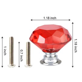 ANJUU 12 Pcs 30mm Diamond Shape Crystal Glass Cabinet Knobs with Screws Drawer Knob Pull Handle Used for Kitchen, Dresser, Door, Cupboard (Red)