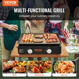 VEVOR Commercial Griddle, 22.4" Heavy Duty Manual Flat Top Griddle, Countertop Gas Grill with Non-Stick Cooking Plate, Countertop Gas Griddles, H-Shaped Burner Restaurant Portable Grill, 13,000 BTU