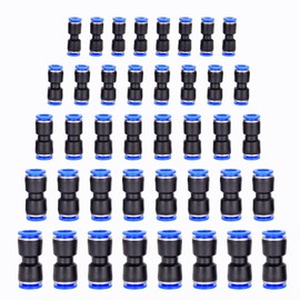 HAXIHA Pack of 40 Straight Pneumatic Connectors, 5/32 Inch 1/4 Inch 5/16 Inch 3/8 Inch 1/2 Inch Quick Release Pneumatic Line Hose Fitting Kits, Air Push Quick Fittings, Straight Pressure Connector for