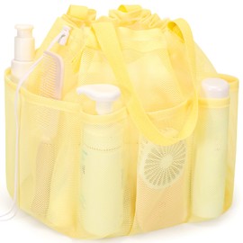 famichan Mesh Shower Caddy Portable with Drawstring, Dorm Room Essentials for College Students Girls & Boys, Large Shower Bag for Camping,Swimming,Gym,Travel,Bathroom - Yellow