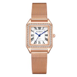 Women Watches Leather Band Fashion Quartz Waterproof Watches Roman Numerals Female Diamond Watch, rose gold, Classic