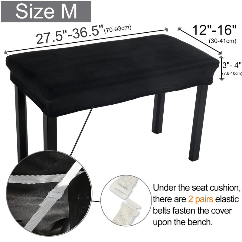 SINOSSO Soft Velvet2-Person Piano Bench Cover, (27.5"- 36.5") Lx (12"-