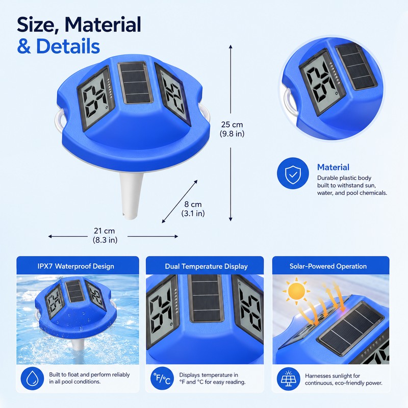 Solar Floating Pool Thermometer for Spas & Ponds – Dual