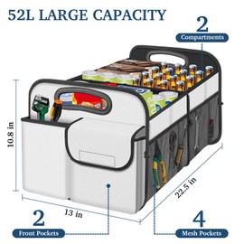 Femuar Car Trunk Organizer, Car Storage Organizer with Large Capacity Waterproof Collapsible Trunk Organizer for Car Suv/Jeep/Sedan (Beige, Standard)