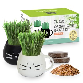 The Cat Ladies Cat Grass Growing Kit with Organic Cat Grass Seed Mix, Soil and Two Cat Grass Planters. Perfect Cat Gifts for Indoor Cats