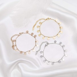 Kim Johanson Stainless Steel Women's Bracelet *Coins* in Silver, Gold & Rose Gold | Bracelet with 12 Round Plates | Boho Jewellery | Adjustable Including Jewellery Bag, stainless steel