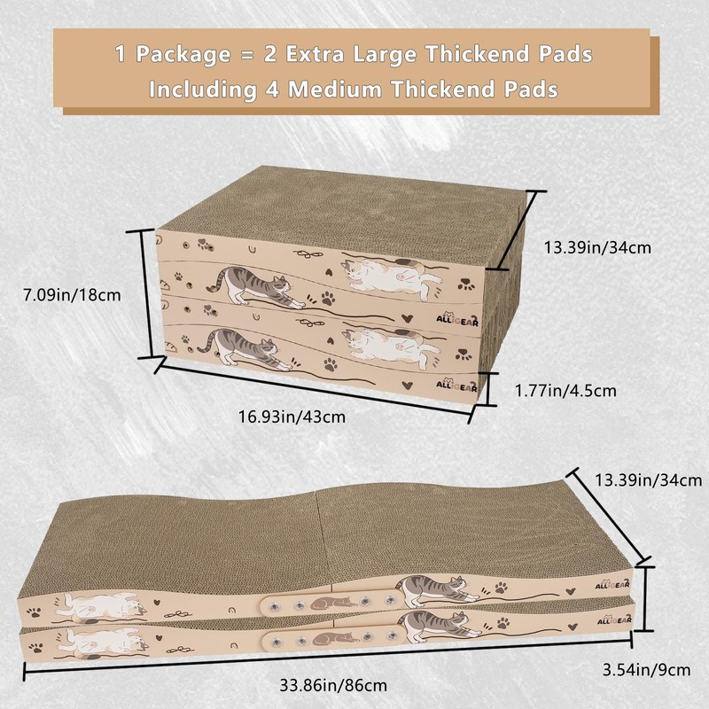 ALLGEAR 33"x13" Extra Large Cat Scratcher Lounge, Jumbo Corrugated Cardboard